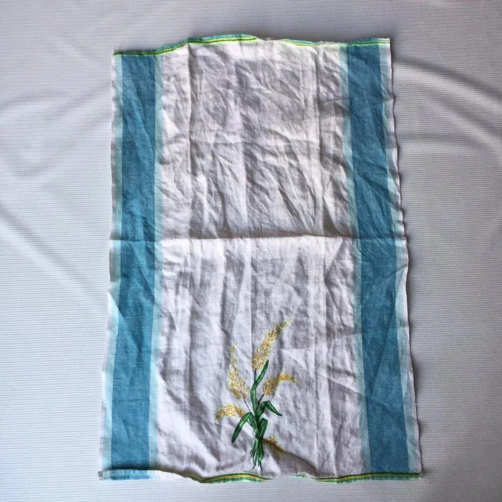 2 Vintage Linen Kitchen Dish Towel Fabric Corn Plant Art Farm Country Rustic